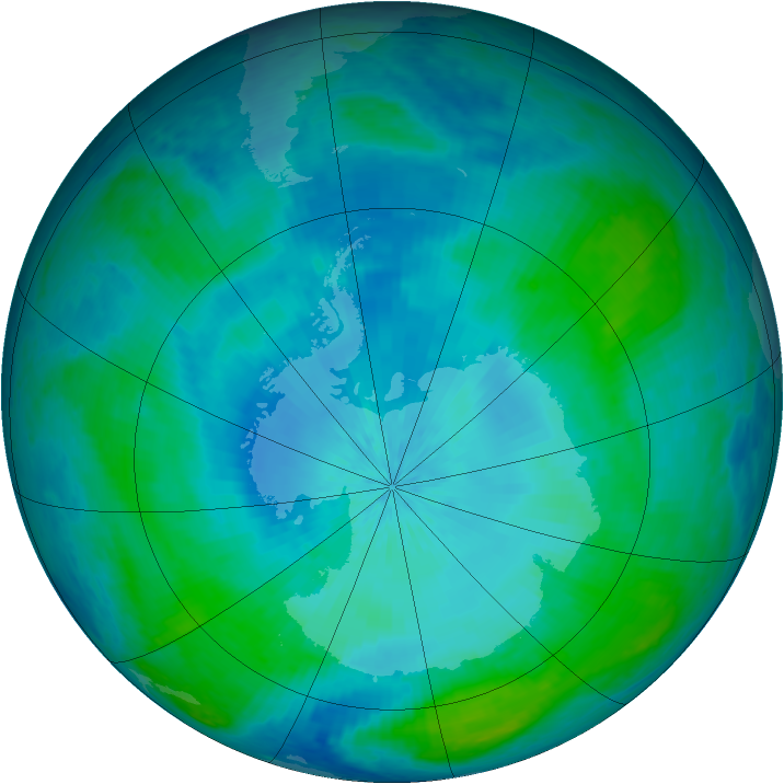 Antarctic ozone map for 14 February 2004